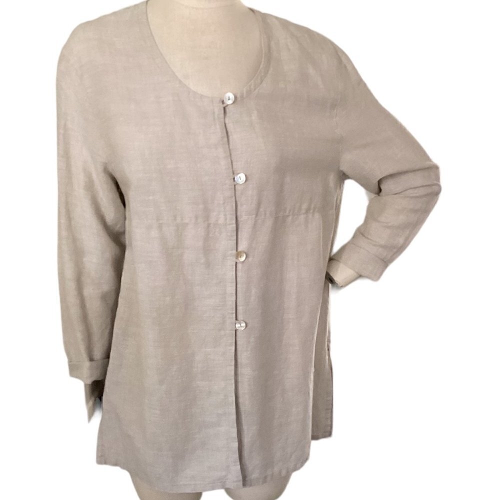 Marsh Landing Linen-Cotton Button Up Tunic Top Sz M‎ Beige 42A